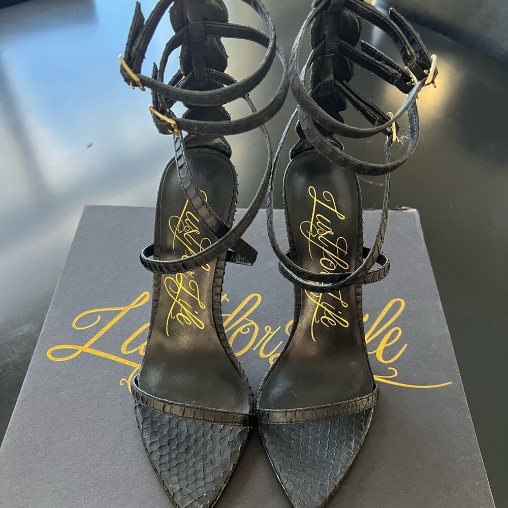 Lulus Lust For Life Tyga Black Snake Strappy Heels